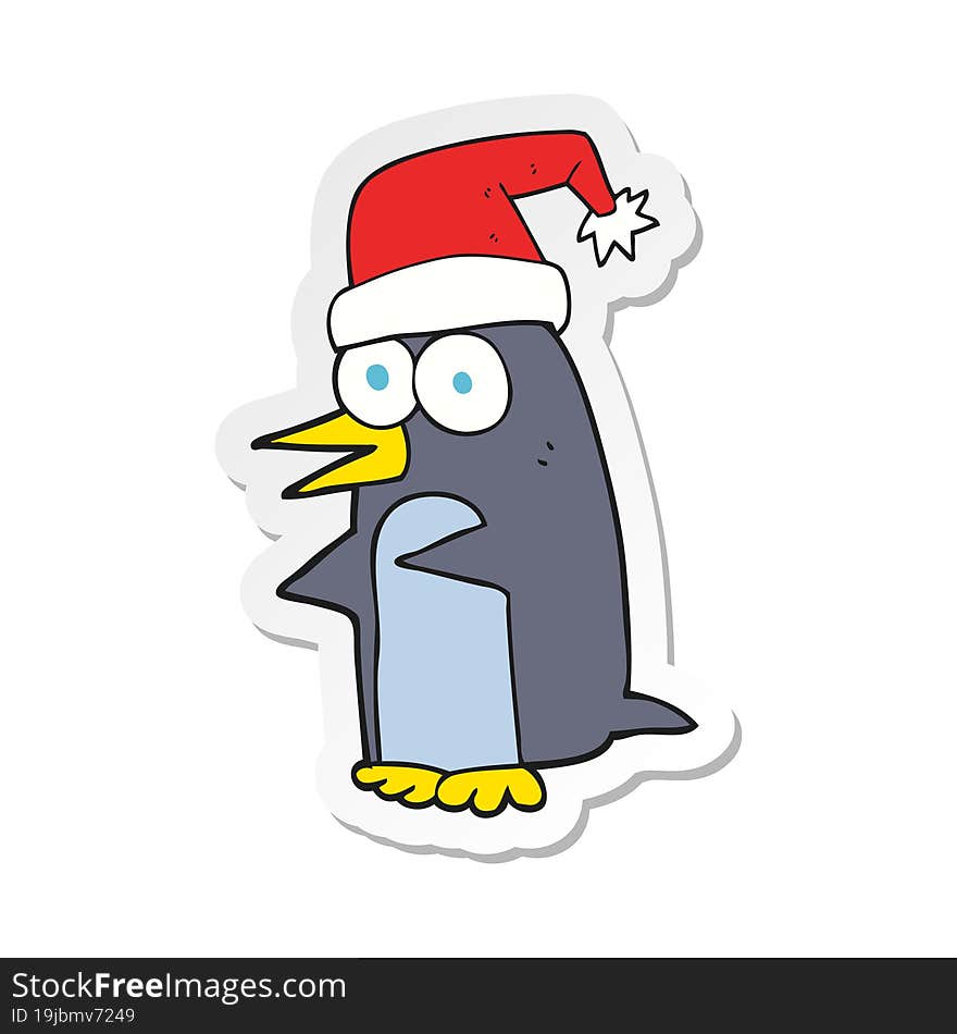 sticker of a cartoon christmas penguin