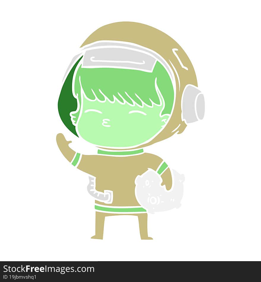 flat color style cartoon curious astronaut carrying space rock