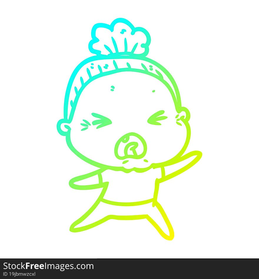 cold gradient line drawing cartoon angry old woman