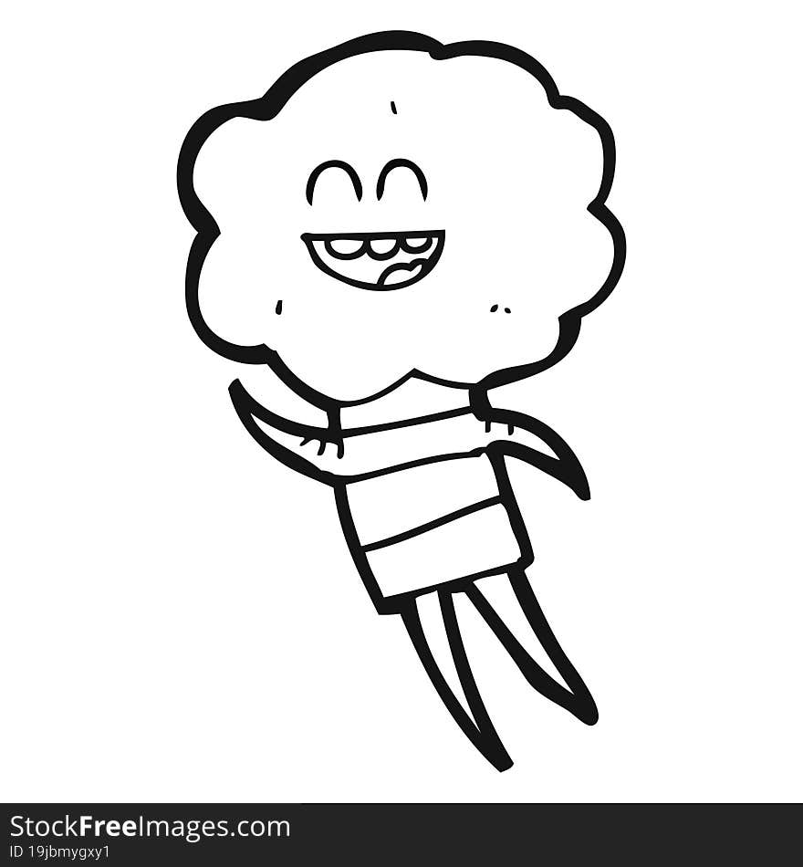 freehand drawn black and white cartoon cute cloud head creature