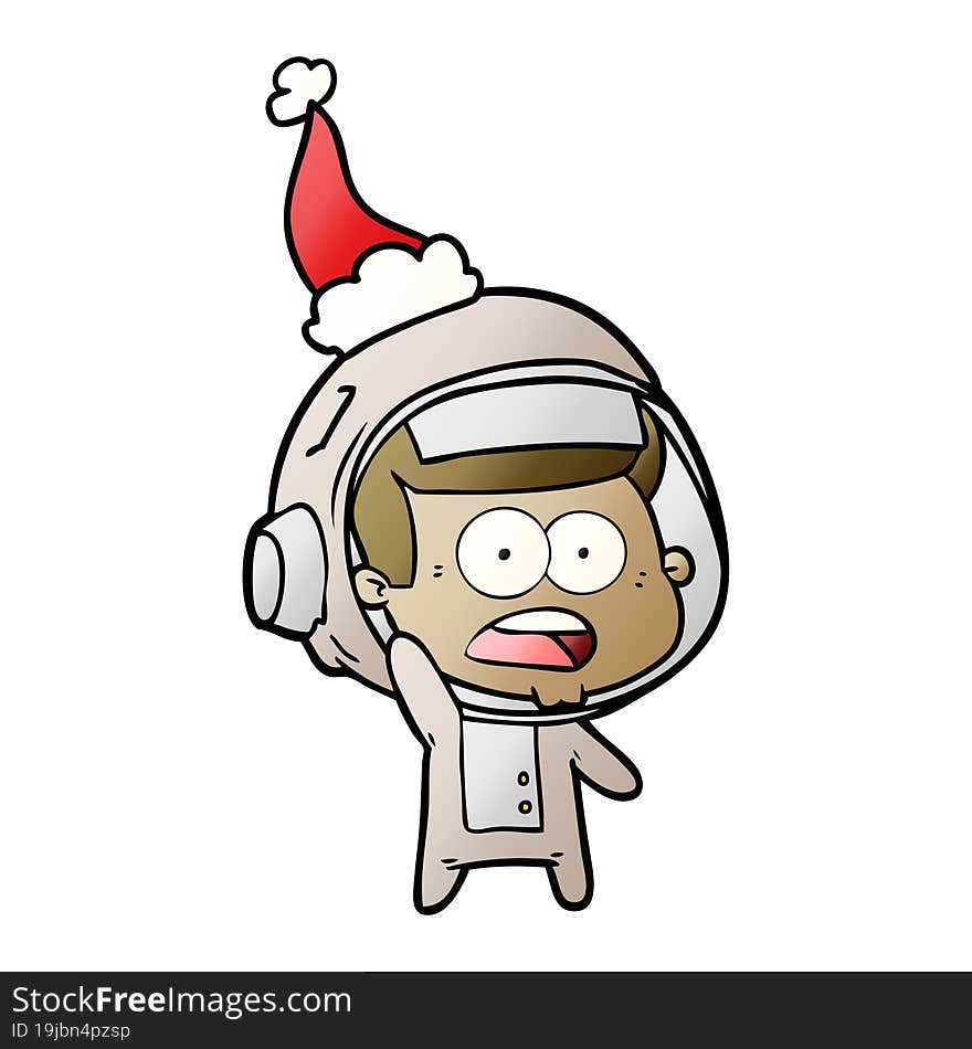 Gradient Cartoon Of A Surprised Astronaut Wearing Santa Hat