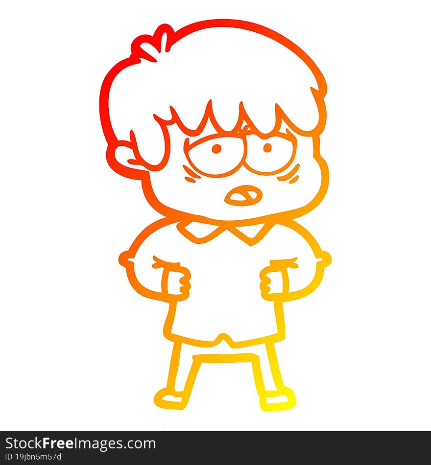 Warm Gradient Line Drawing Cartoon Exhausted Boy