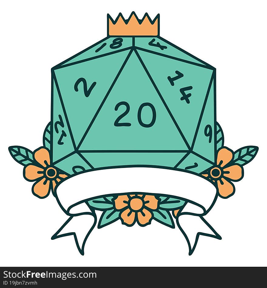 natural 20 critical hit D20 dice roll illustration