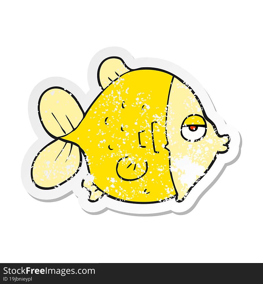 retro distressed sticker of a cartoon funny fish