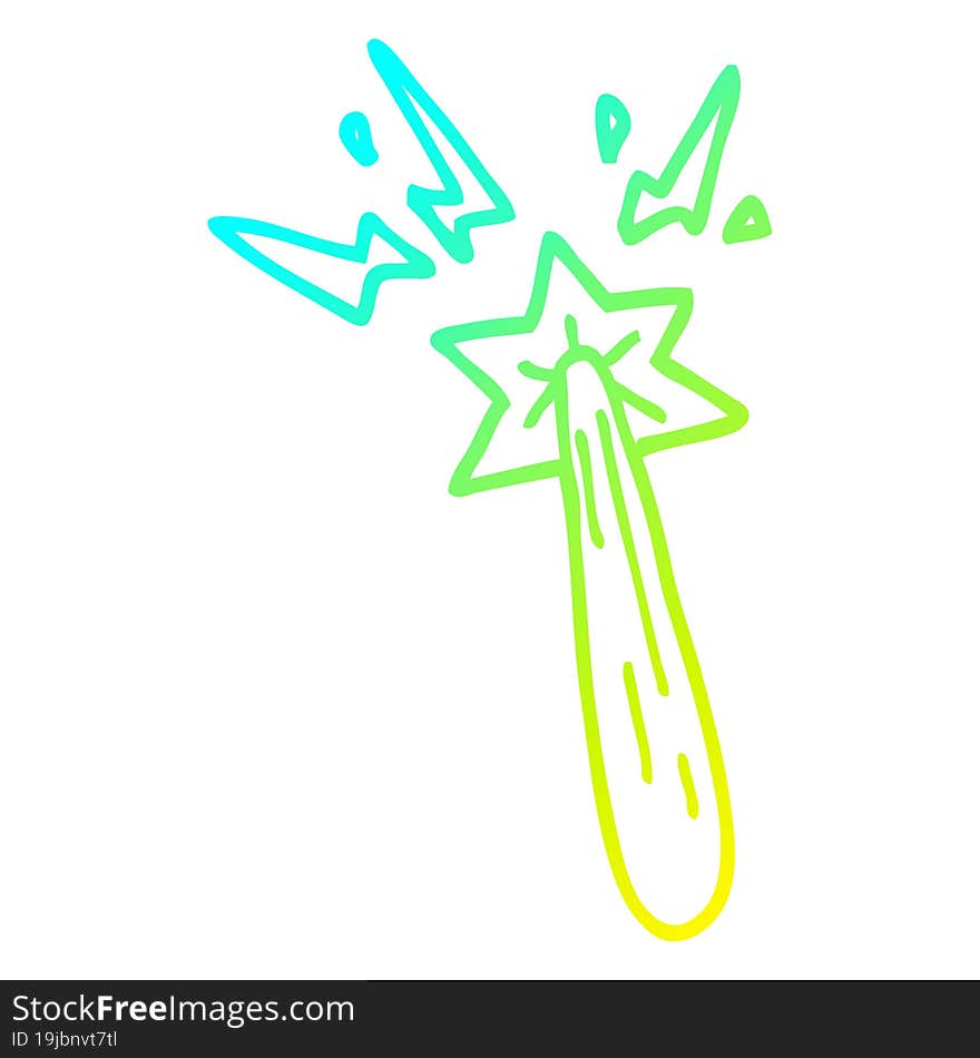 cold gradient line drawing of a cartoon magic wand