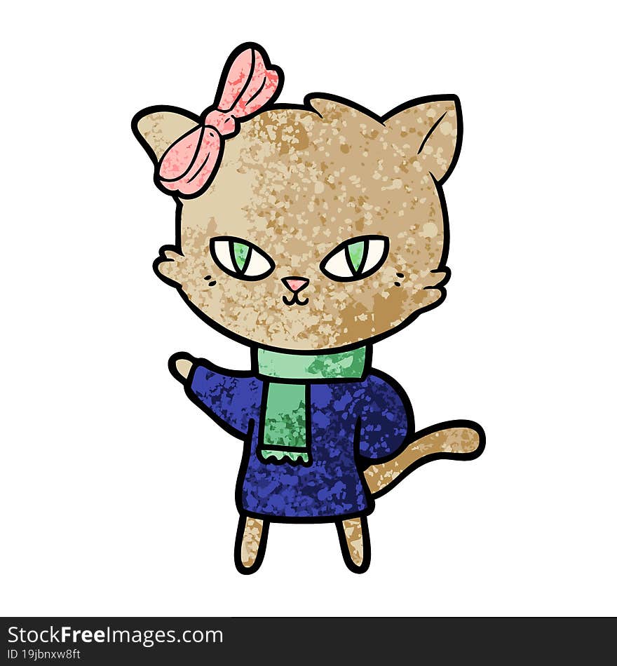 cute cartoon cat in winter clothes. cute cartoon cat in winter clothes