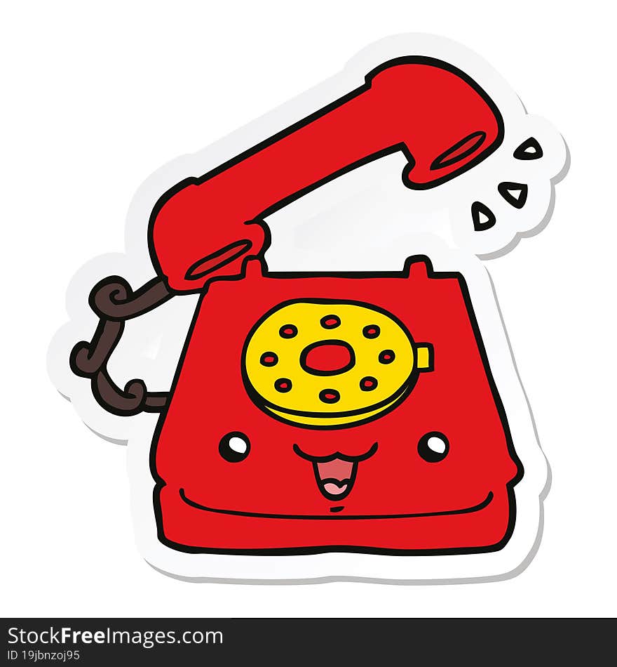 Sticker Of A Cute Cartoon Telephone