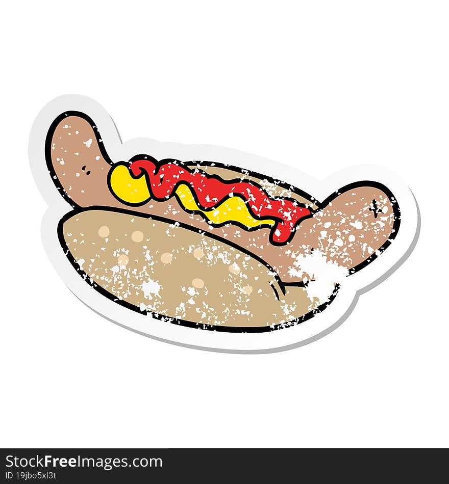 Distressed Sticker Of A Cartoon Hot Dog