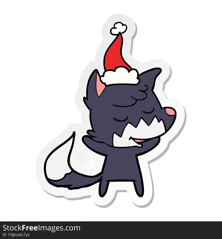 friendly sticker cartoon of a fox wearing santa hat