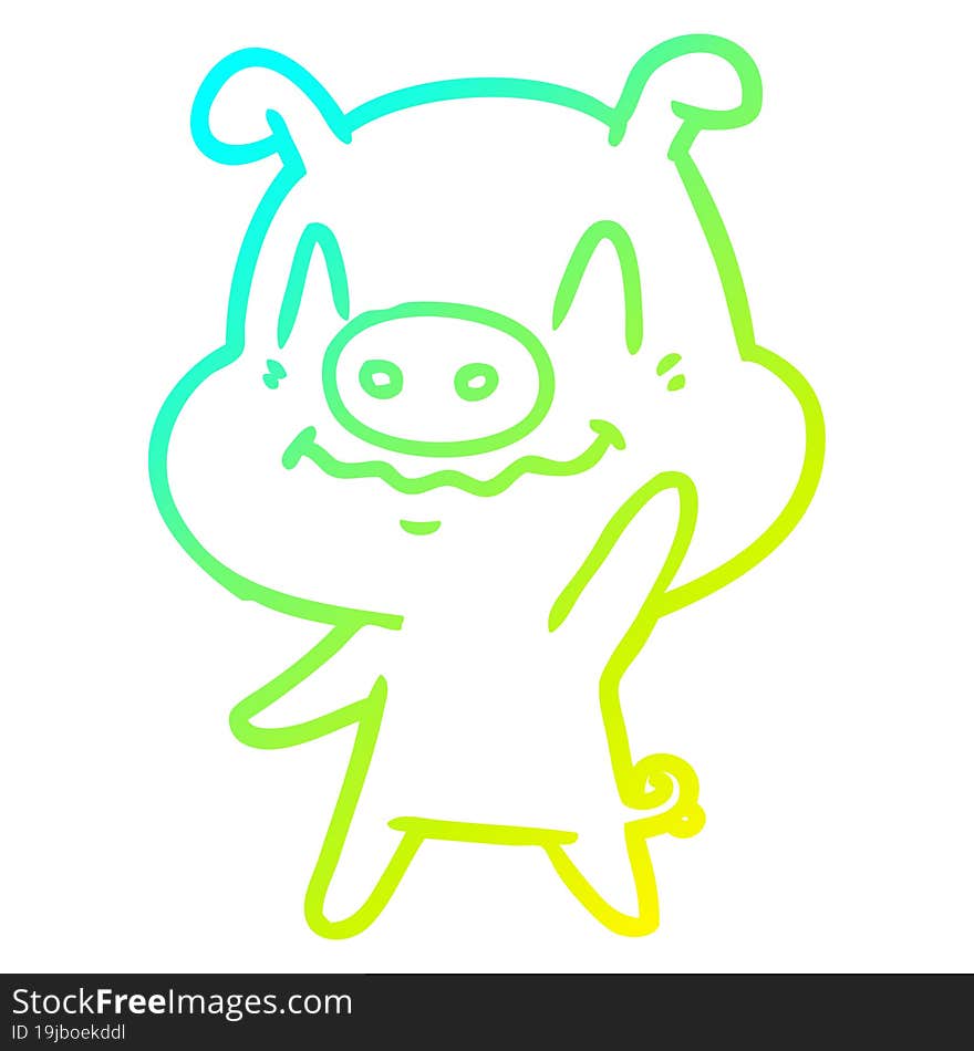 cold gradient line drawing nervous cartoon pig waving