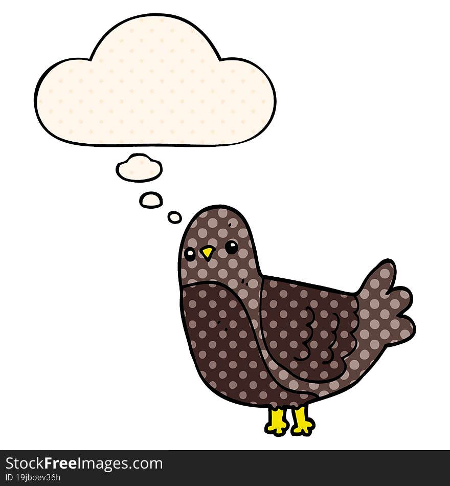 cartoon bird with thought bubble in comic book style