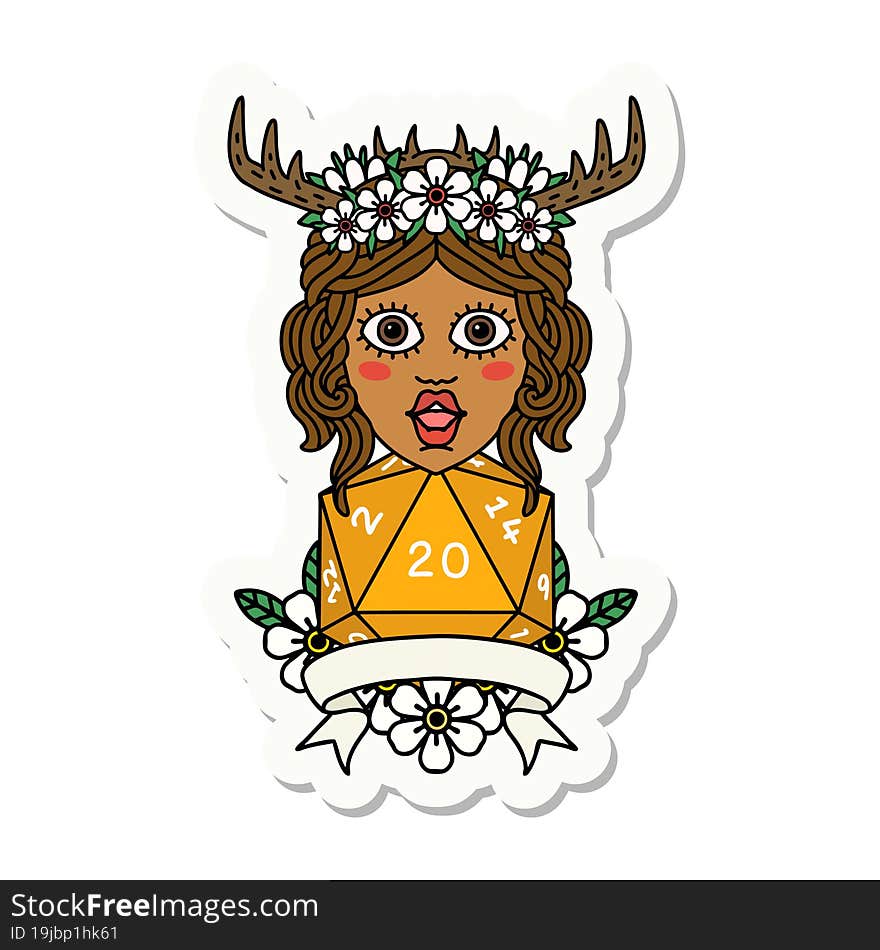 human druid with natural 20 dice roll sticker