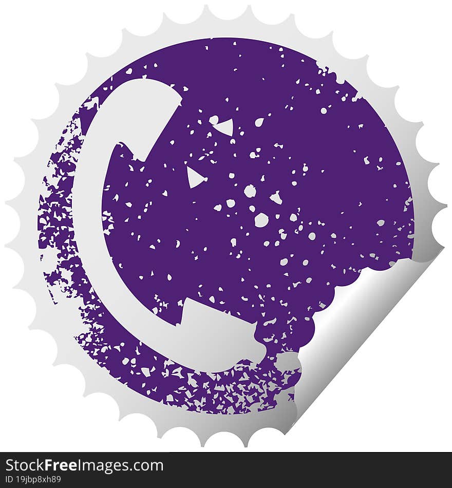 Distressed Circular Peeling Sticker Symbol Telephone Receiver