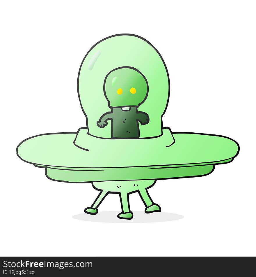 cartoon alien in flying saucer