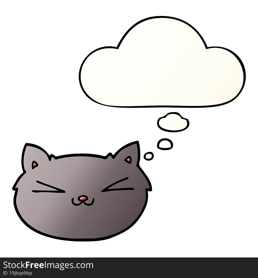 happy cartoon cat and thought bubble in smooth gradient style