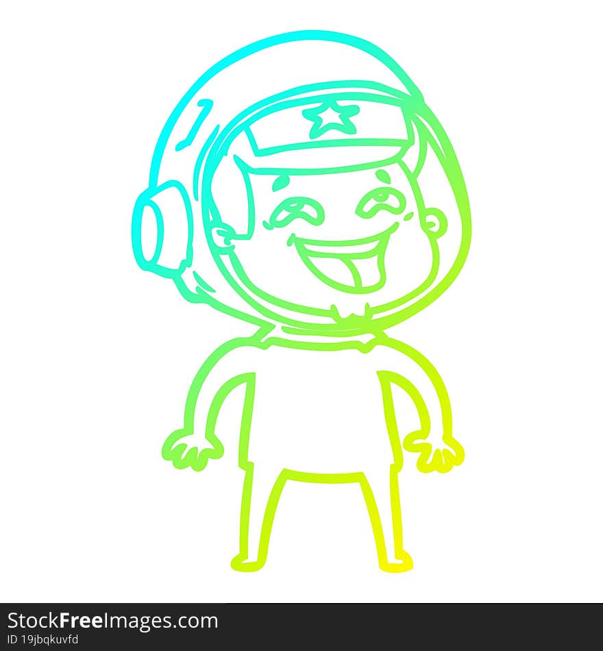 Cold Gradient Line Drawing Cartoon Laughing Astronaut