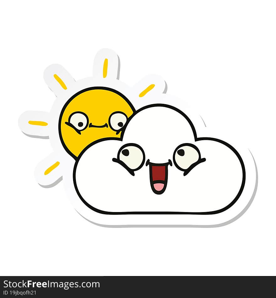 Sticker Of A Cute Cartoon Sunshine And Cloud