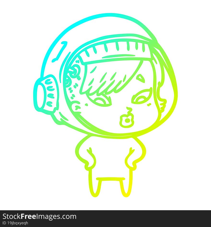 cold gradient line drawing cartoon astronaut woman