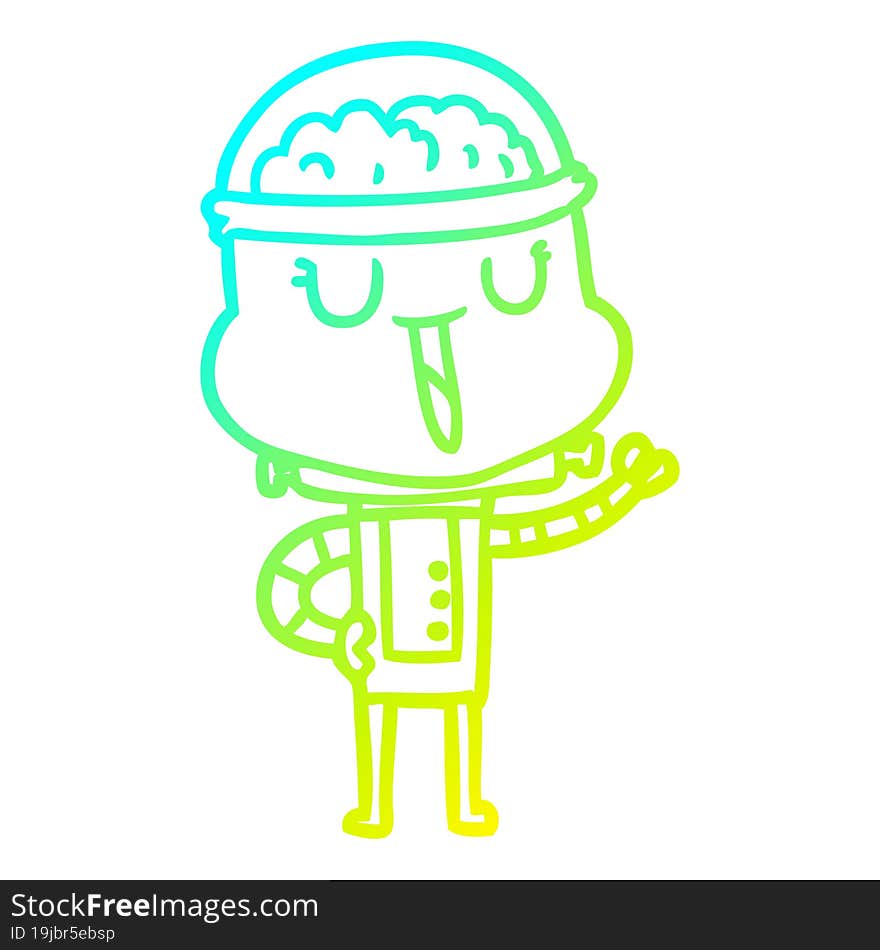 cold gradient line drawing of a happy cartoon robot