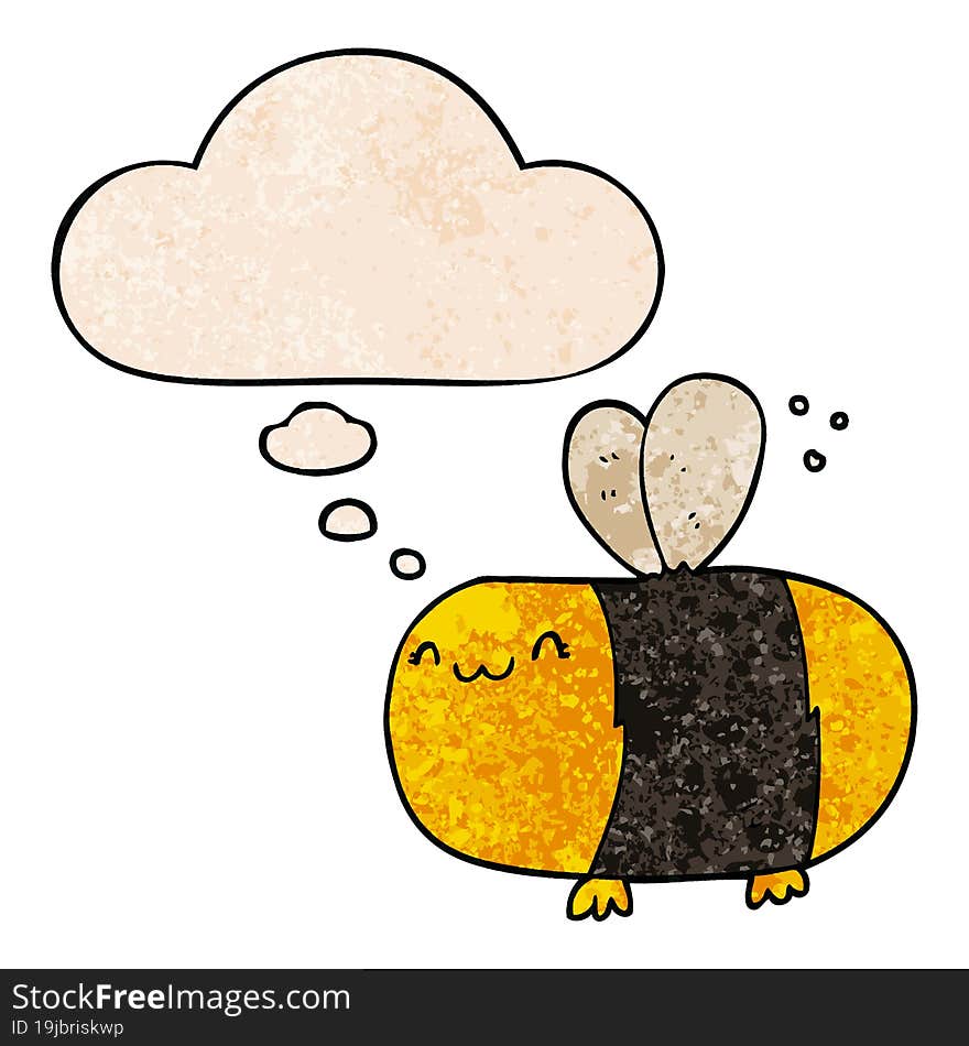 cute cartoon bee with thought bubble in grunge texture style. cute cartoon bee with thought bubble in grunge texture style