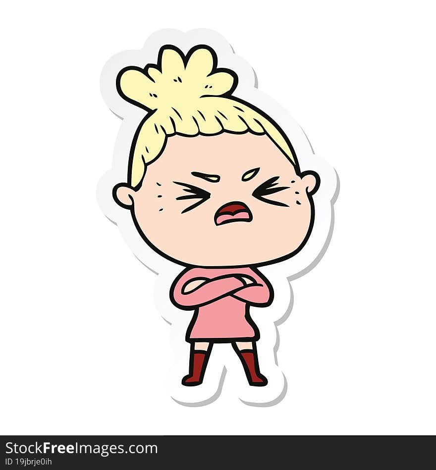 sticker of a cartoon angry woman