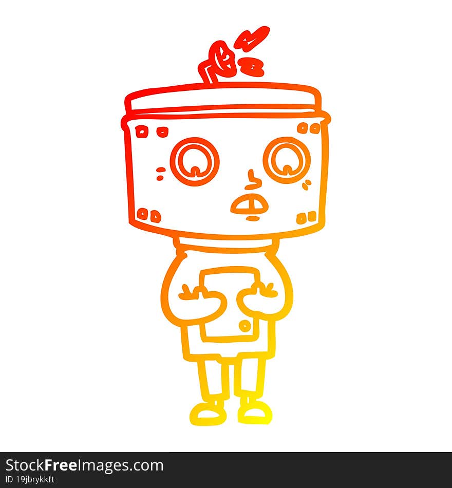 warm gradient line drawing of a cartoon robot