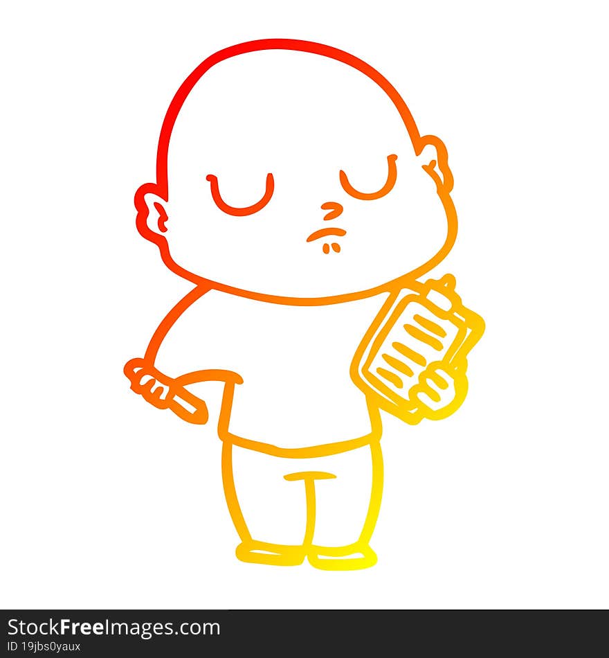 warm gradient line drawing of a cartoon bald man