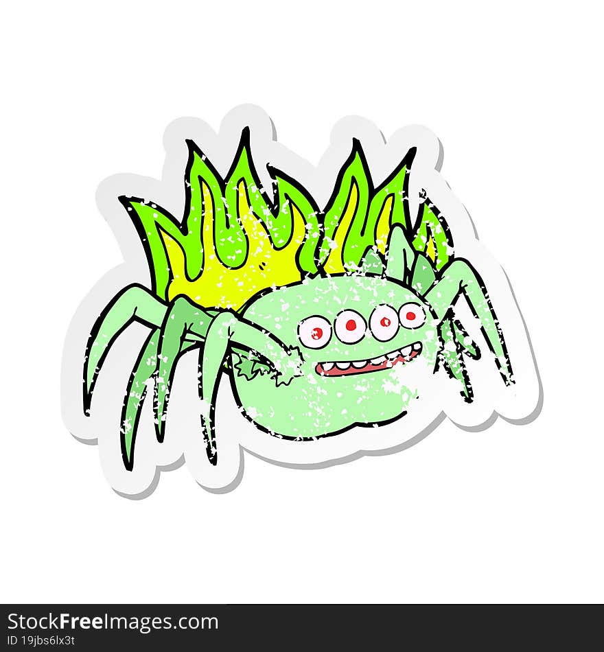 Retro Distressed Sticker Of A Cartoon Spooky Spider