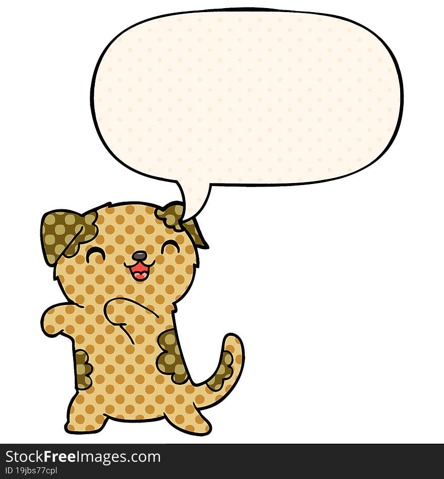 cute cartoon puppy and speech bubble in comic book style