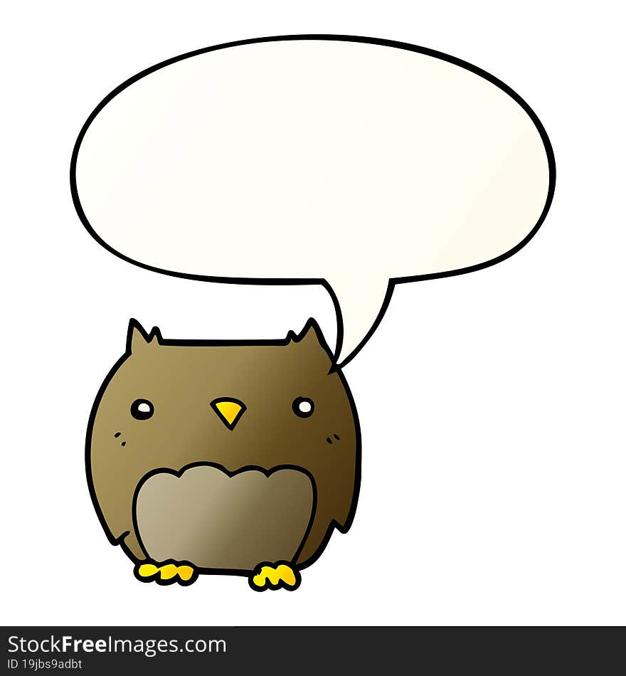 cute cartoon owl and speech bubble in smooth gradient style