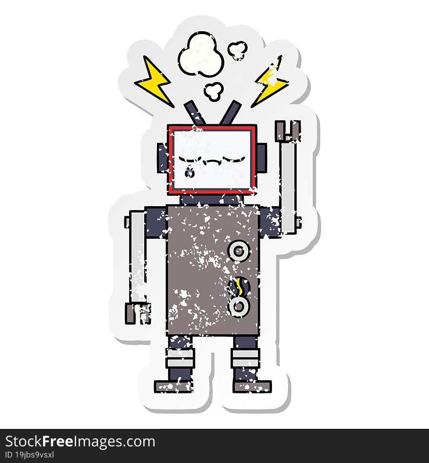 Distressed Sticker Of A Cute Cartoon Robot