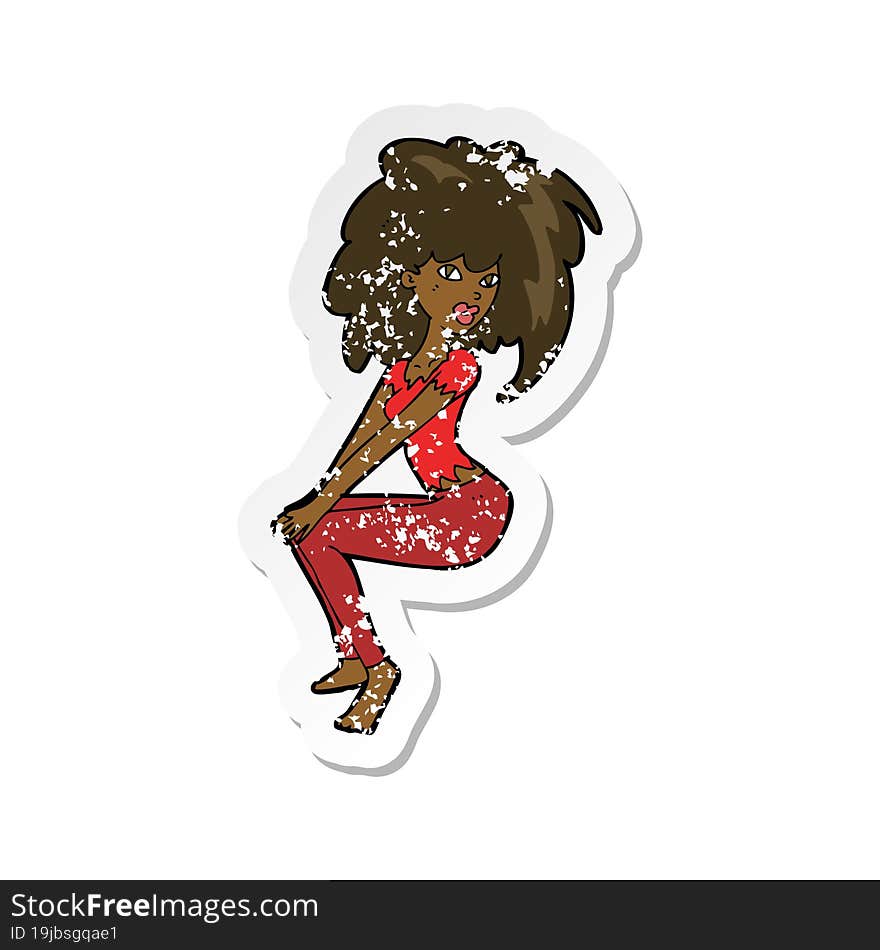 retro distressed sticker of a cartoon woman with big hair