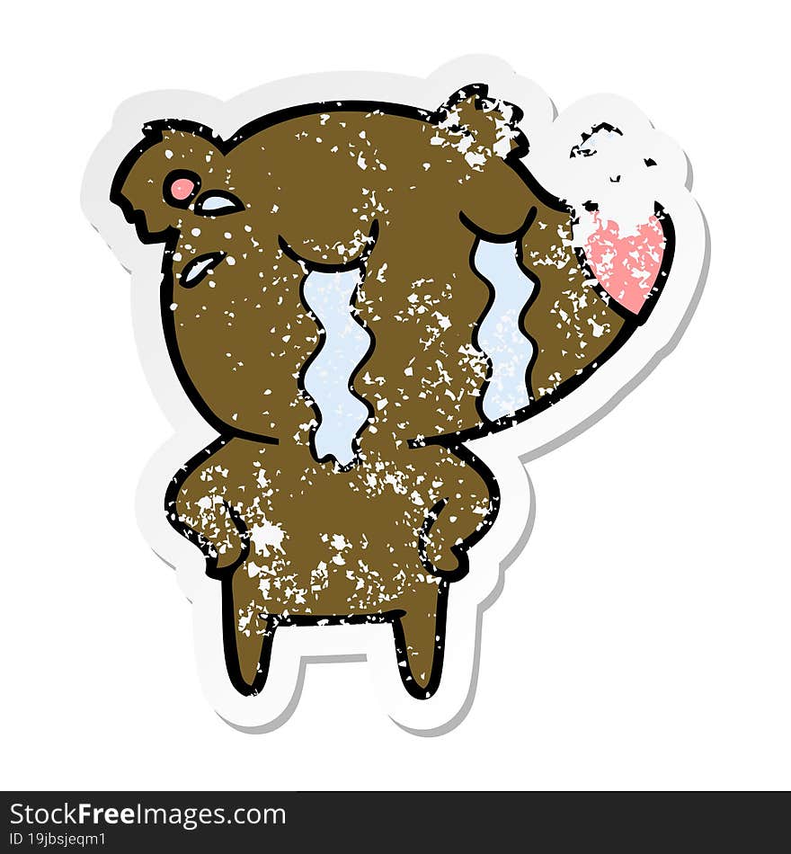 distressed sticker of a cartoon crying polar bear