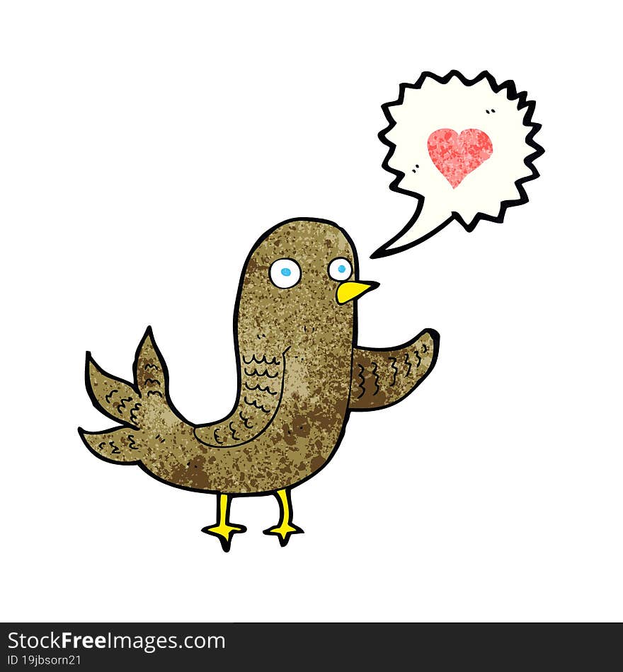 cartoon bird with love heart singing. cartoon bird with love heart singing