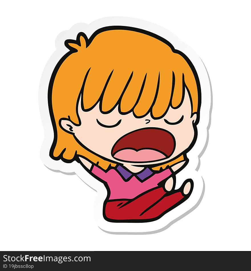 sticker of a cartoon woman talking loudly