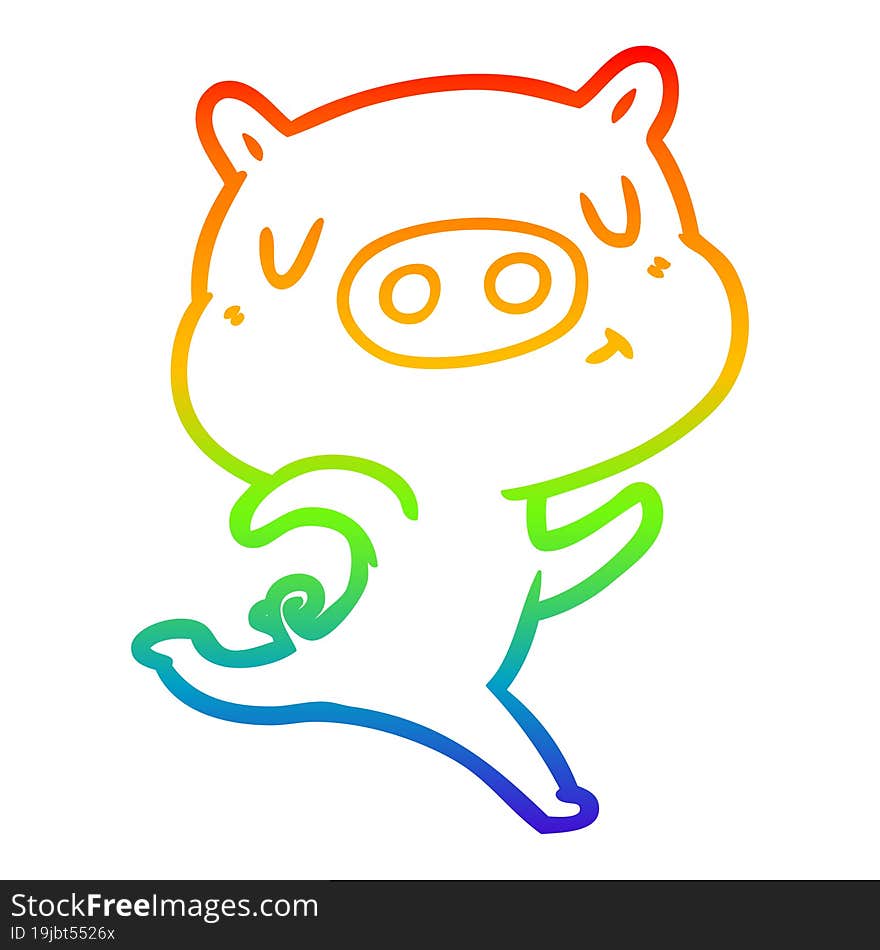 rainbow gradient line drawing cartoon content pig running