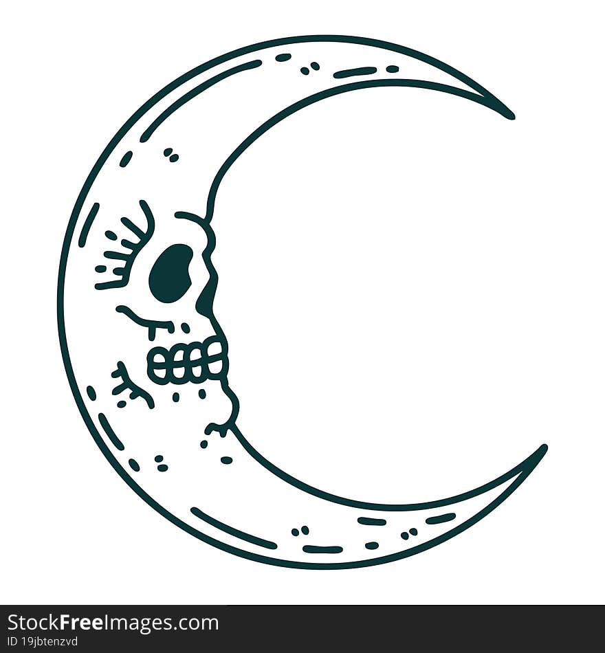 iconic tattoo style image of a skull moon. iconic tattoo style image of a skull moon