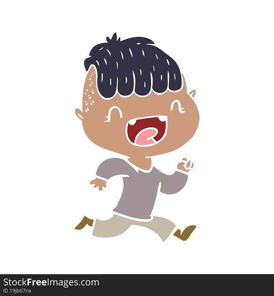 Flat Color Style Cartoon Happy Boy Laughing And Running Away