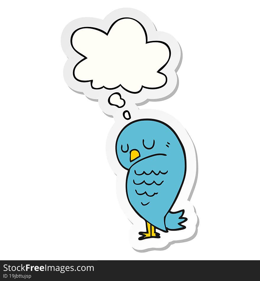 cartoon bird with thought bubble as a printed sticker