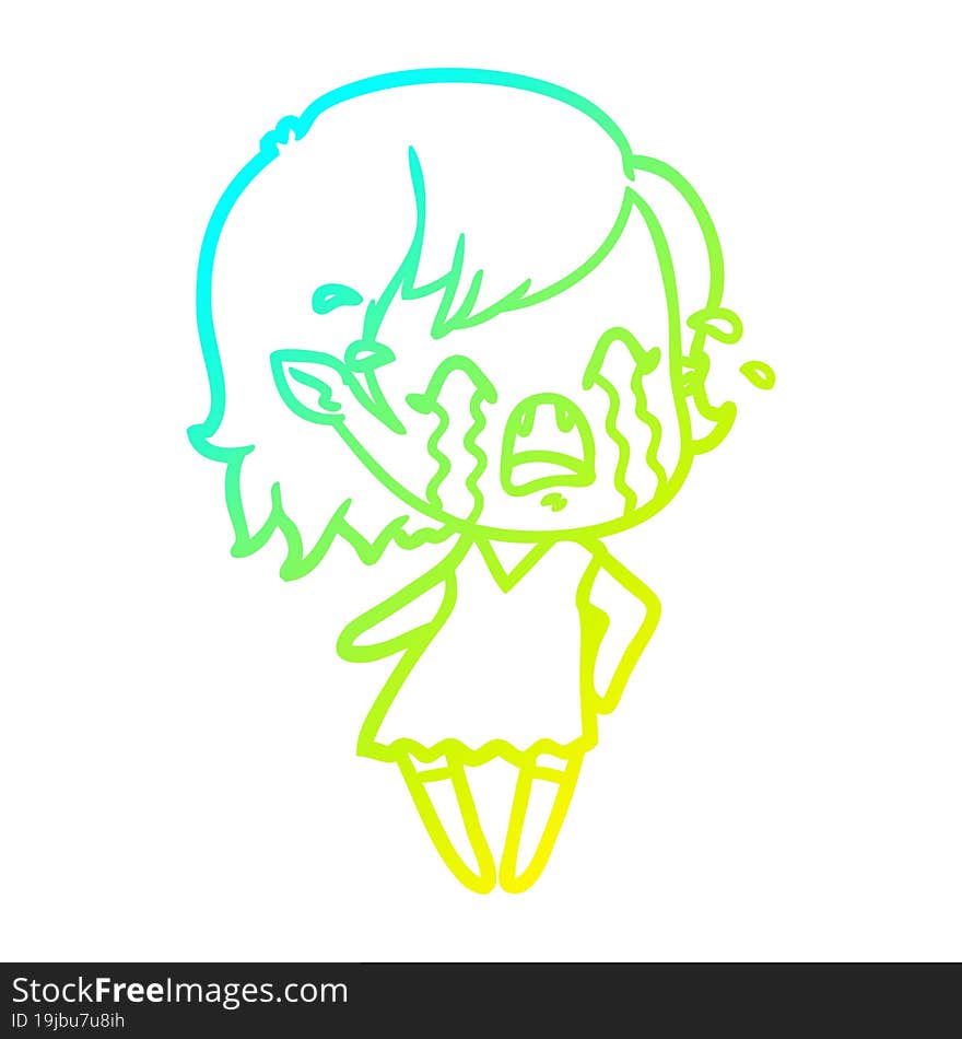 cold gradient line drawing cartoon crying vampire girl