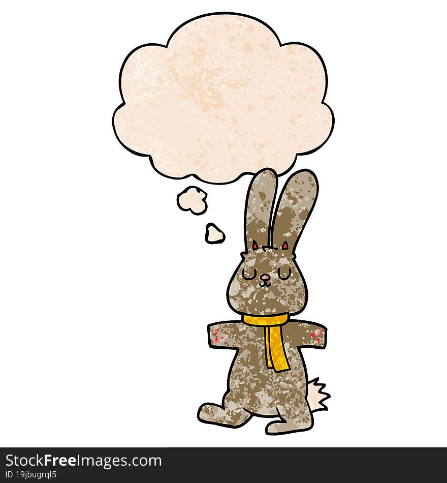 Cartoon Rabbit And Thought Bubble In Grunge Texture Pattern Style