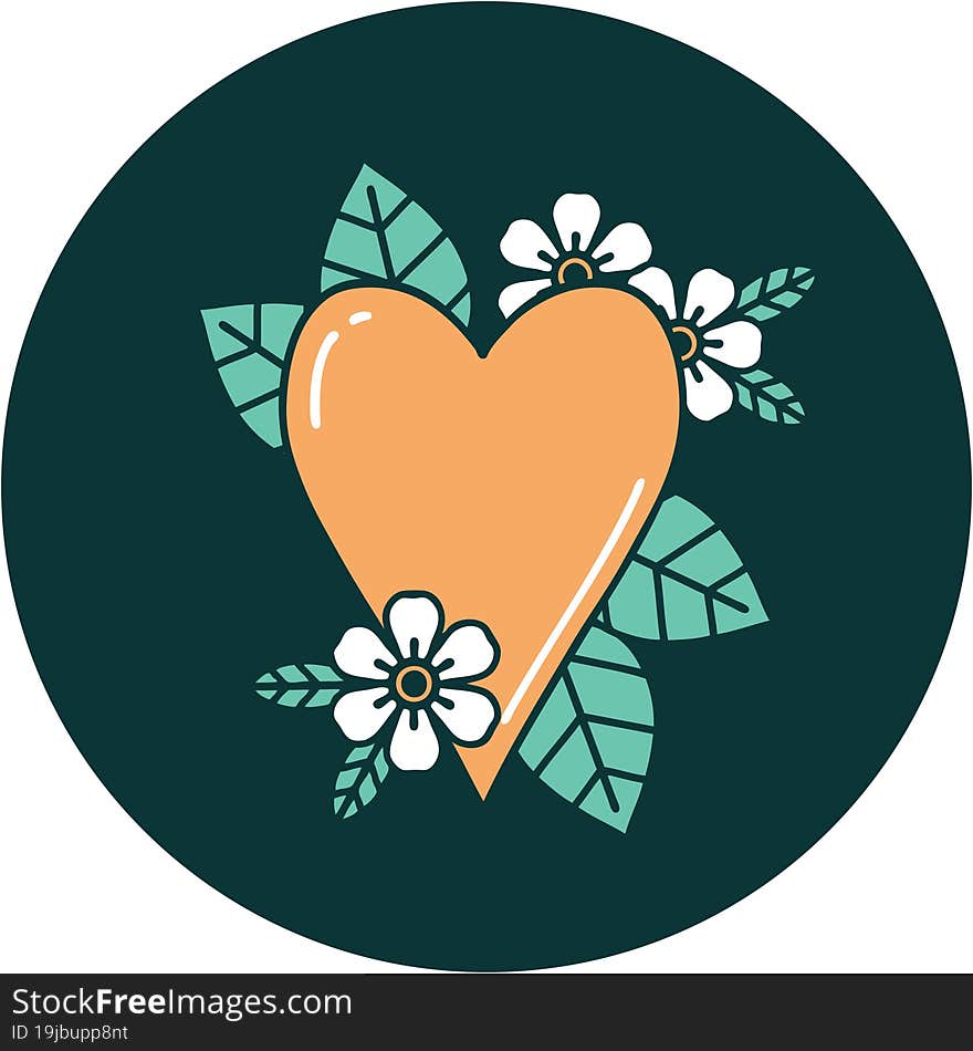 Tattoo Style Icon Of A Botanical Heart