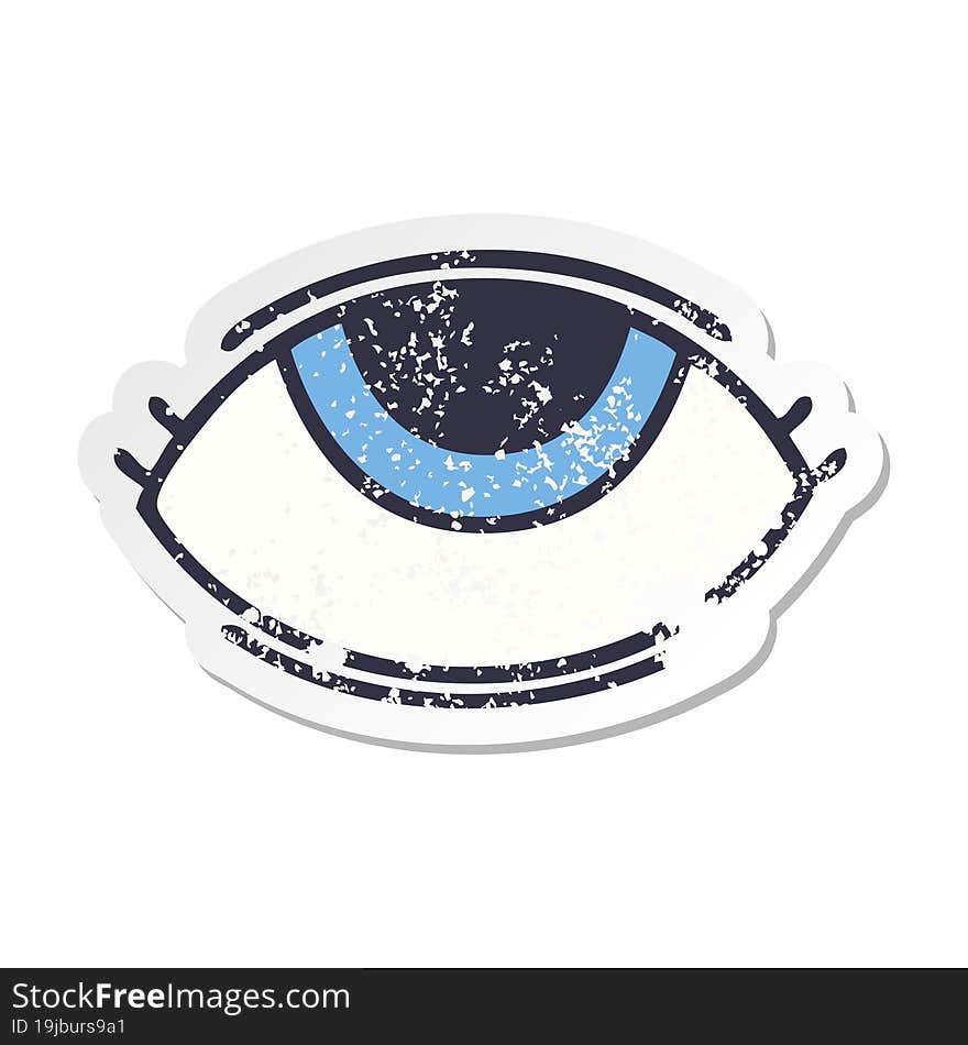 distressed sticker of a cute cartoon eye looking up