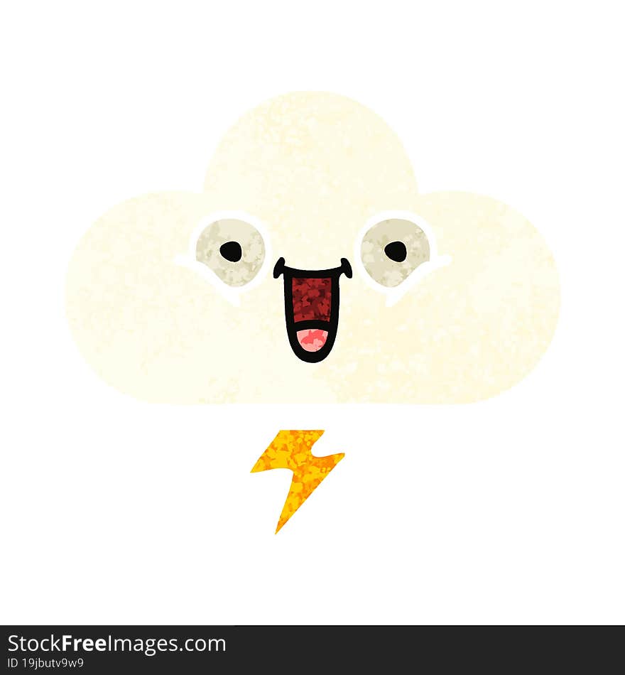 retro illustration style cartoon thunder cloud