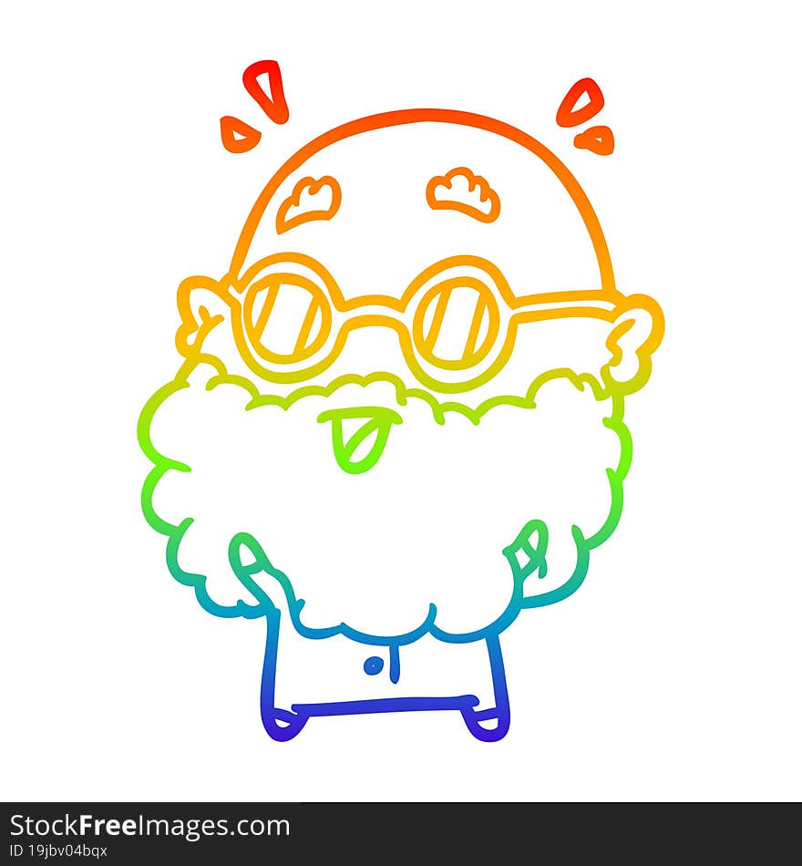 rainbow gradient line drawing of a cute surprised old man