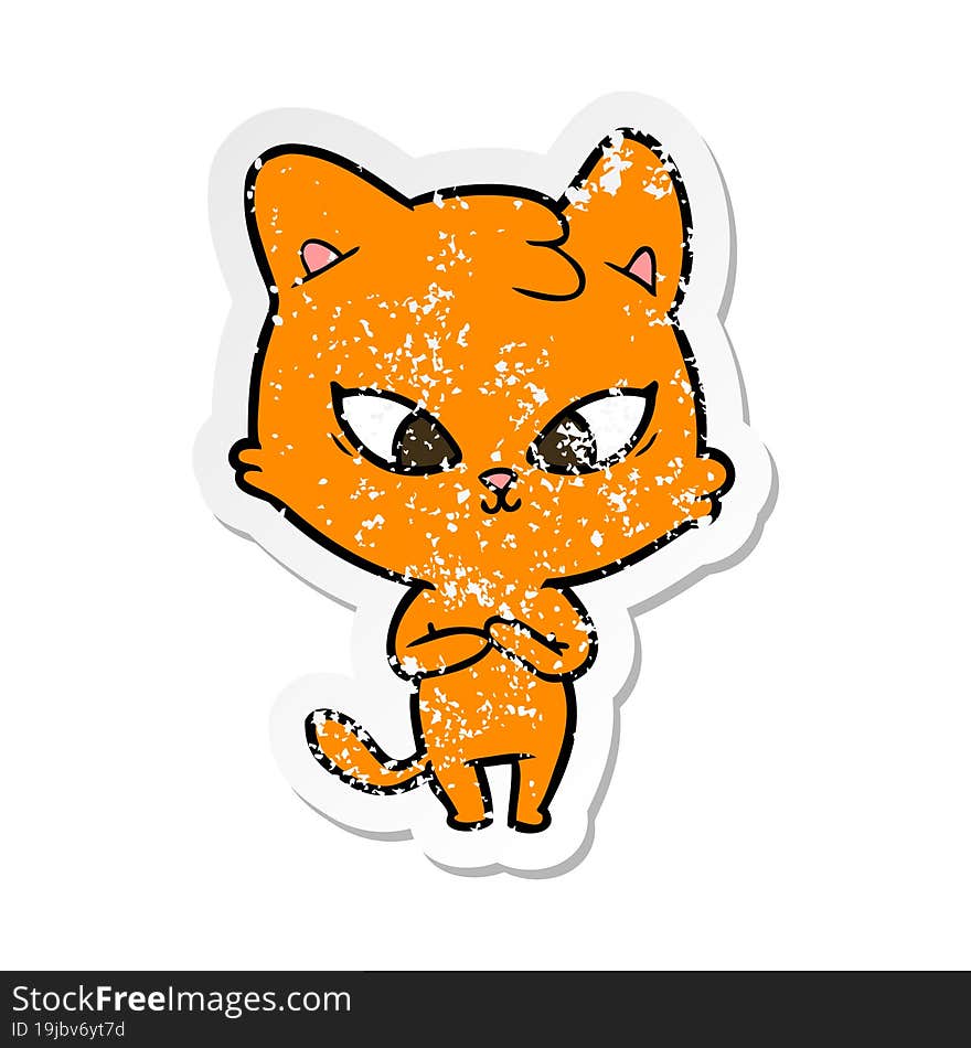 Distressed Sticker Of A Cute Cartoon Cat