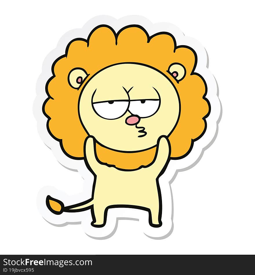 Sticker Of A Cartoon Bored Lion