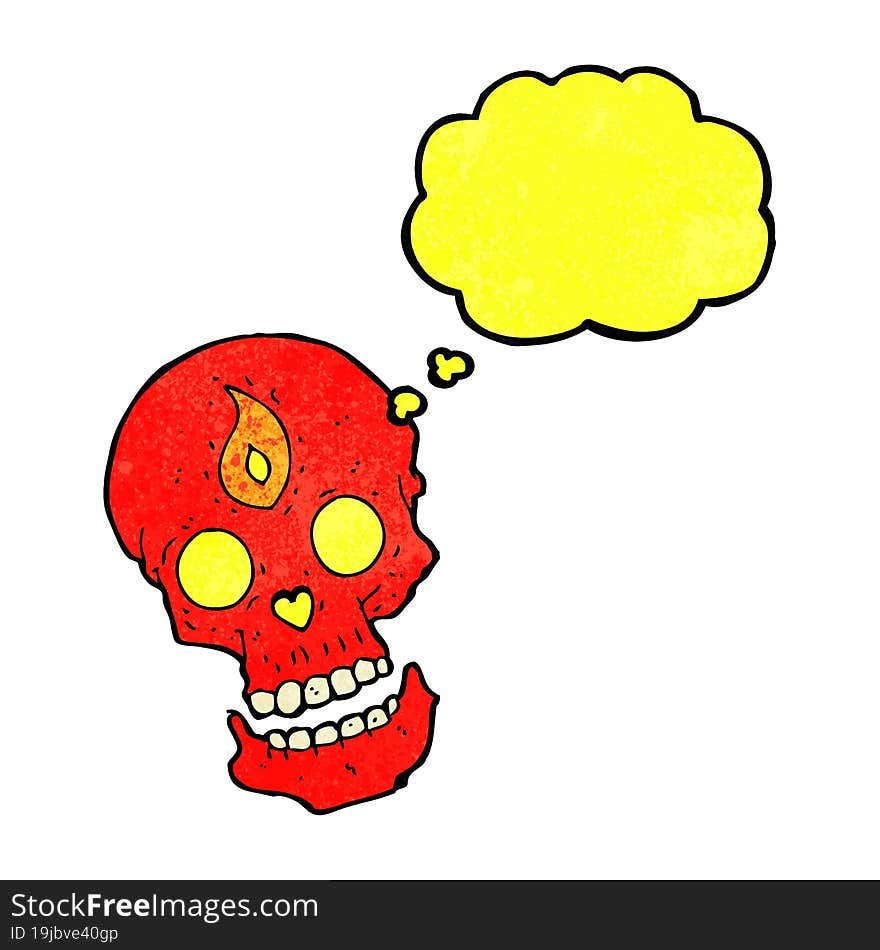 cartoon mystic skull with thought bubble