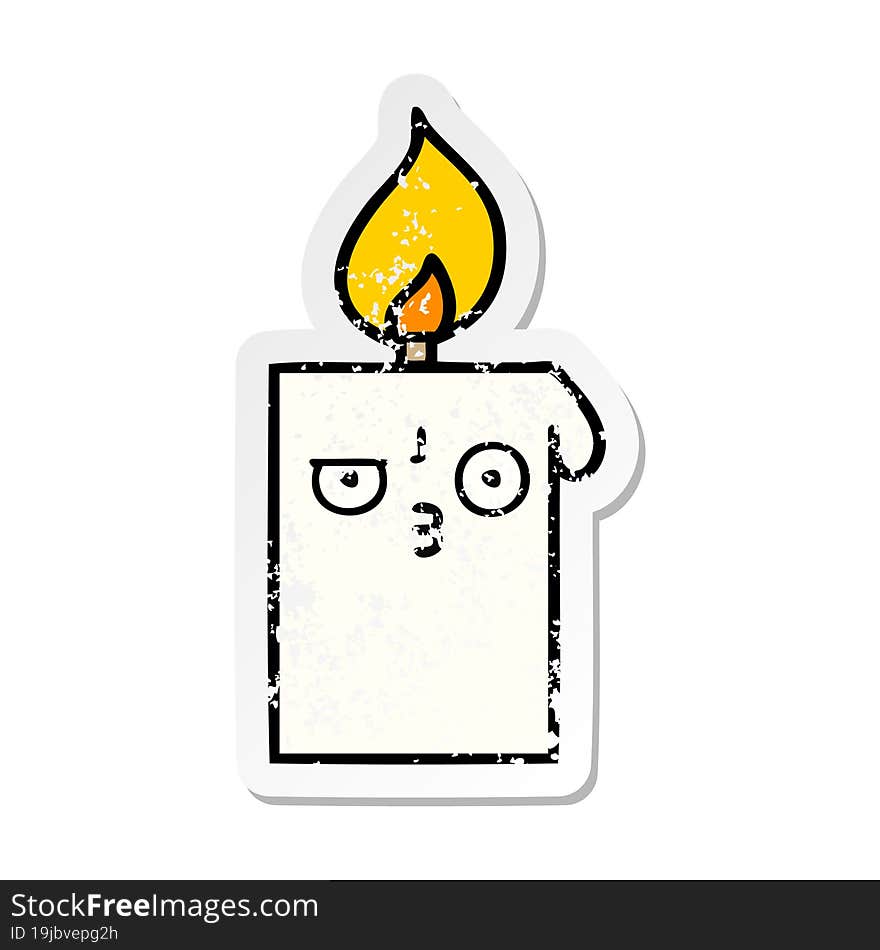 distressed sticker of a cute cartoon lit candle