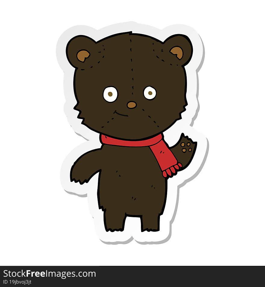 sticker of a cartoon black bear waving